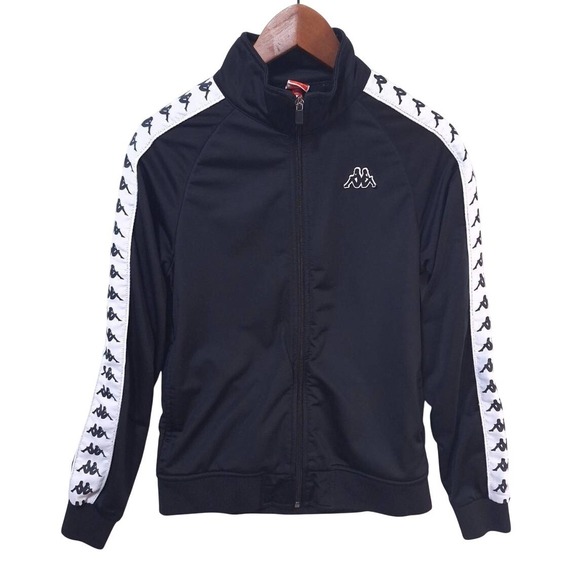 Kappa Jackets & Blazers - Kappa Track Jacket‎ Full Zip Black White Logo Tape Athleisure Womens S Retro